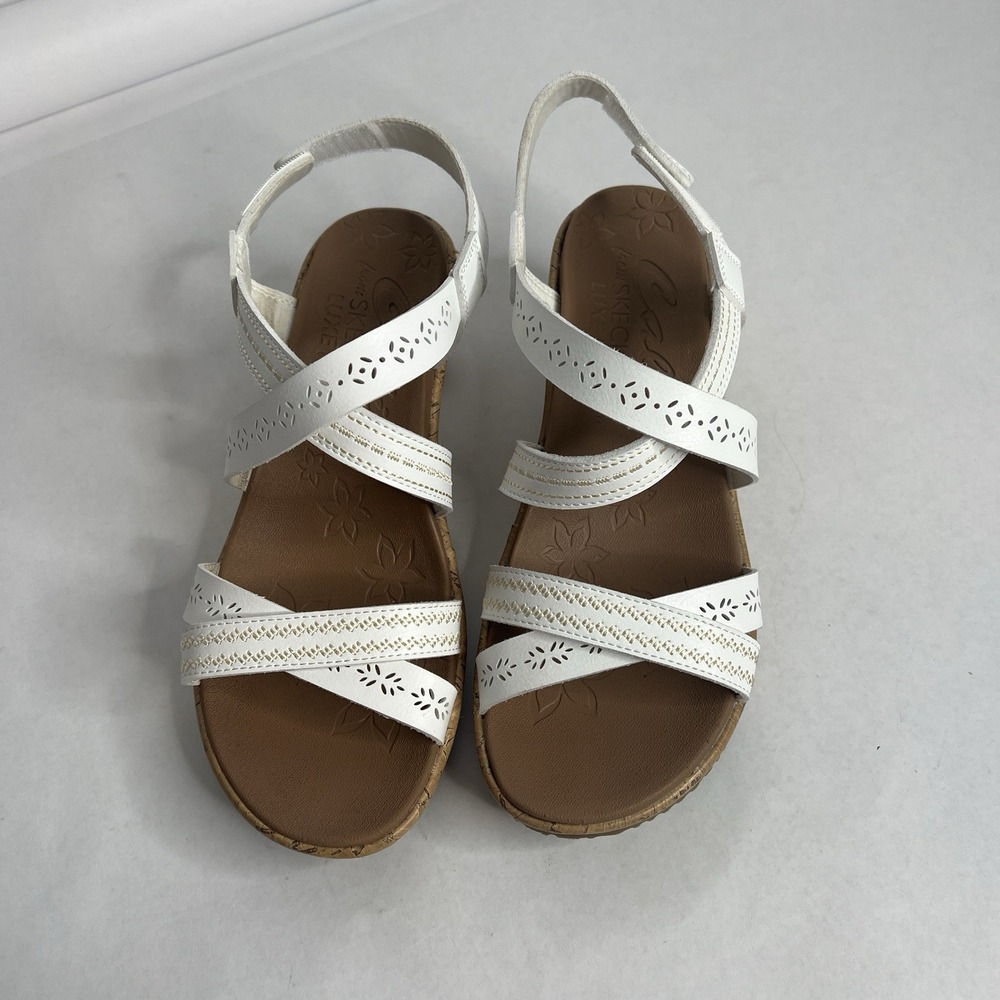 Cali by Skechers Luxe Foam Strappy Sandals Womens Size 8 White Shoes Cork Wedge